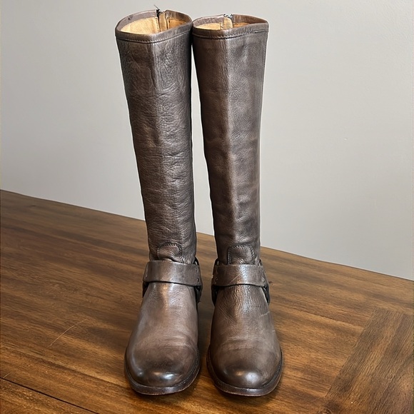 Frye Phillip Harness Tall Leather Riding Boots Gray 3476849 Womens Size 8.5 B - Picture 4 of 16